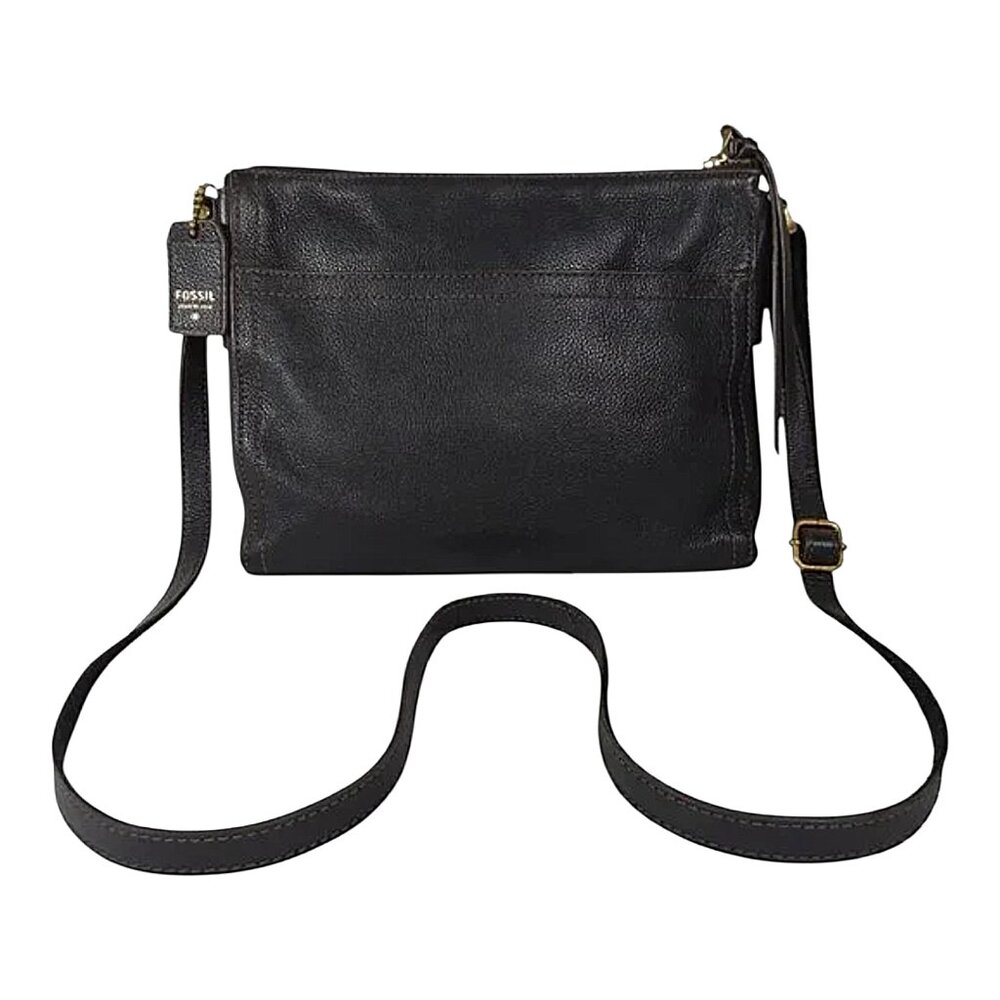 Fossil Pebbled Leather Crossbody Bag Black w Gold-Tone Hardware